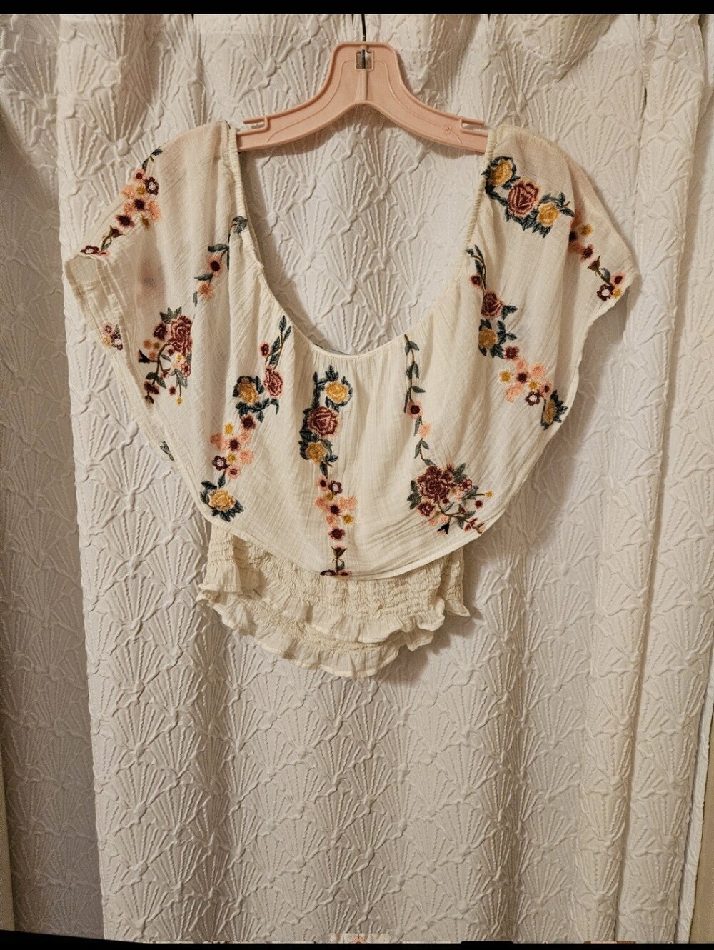 Embroidered Ivory Floral Peasant Top - Picture 9 of 12